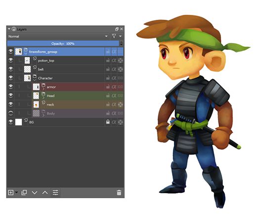 Krita 3&rsquo;s new layers docker, with layer colors
