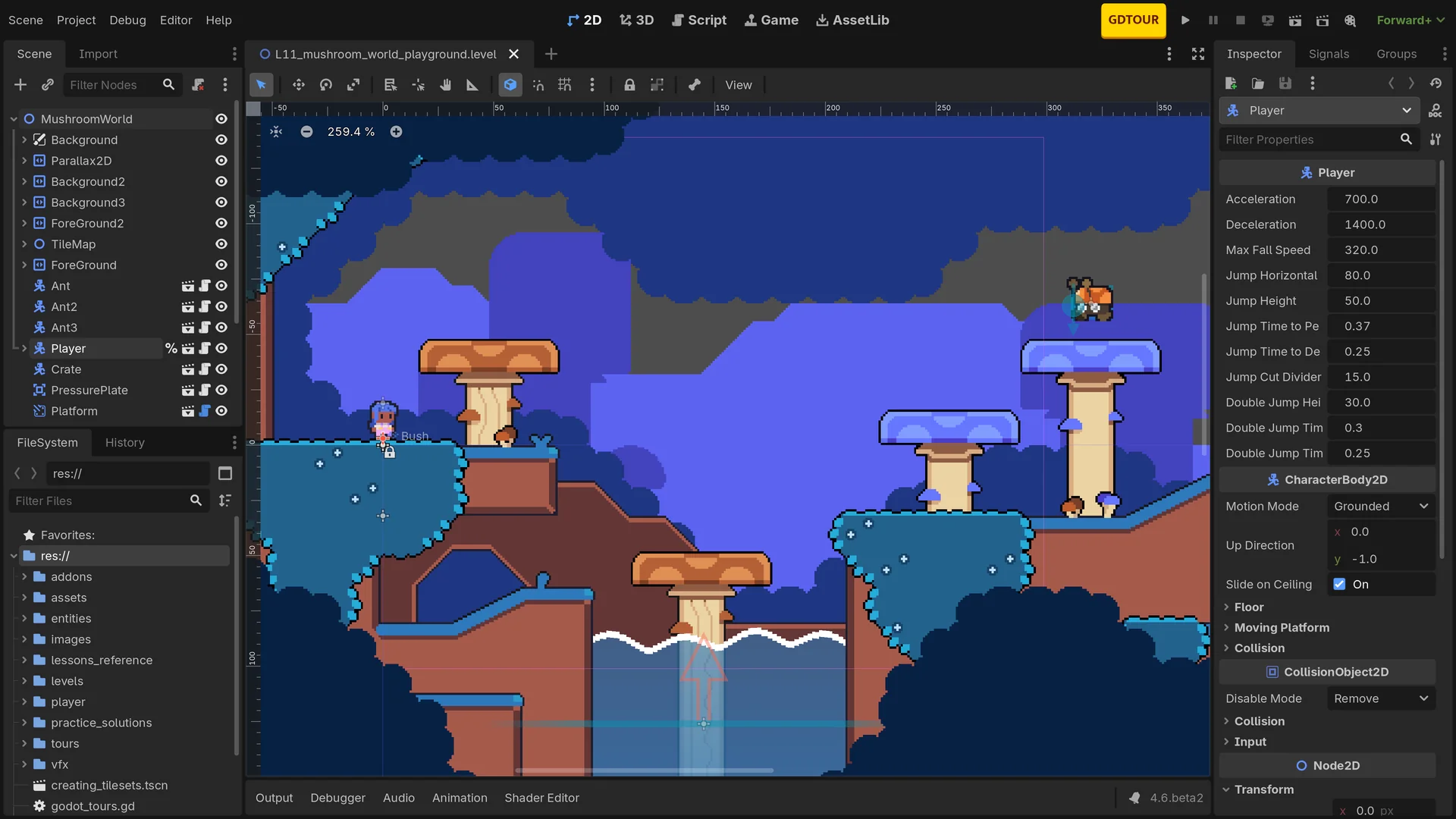 Screenshot of the Godot 4.6 editor with the Modern theme