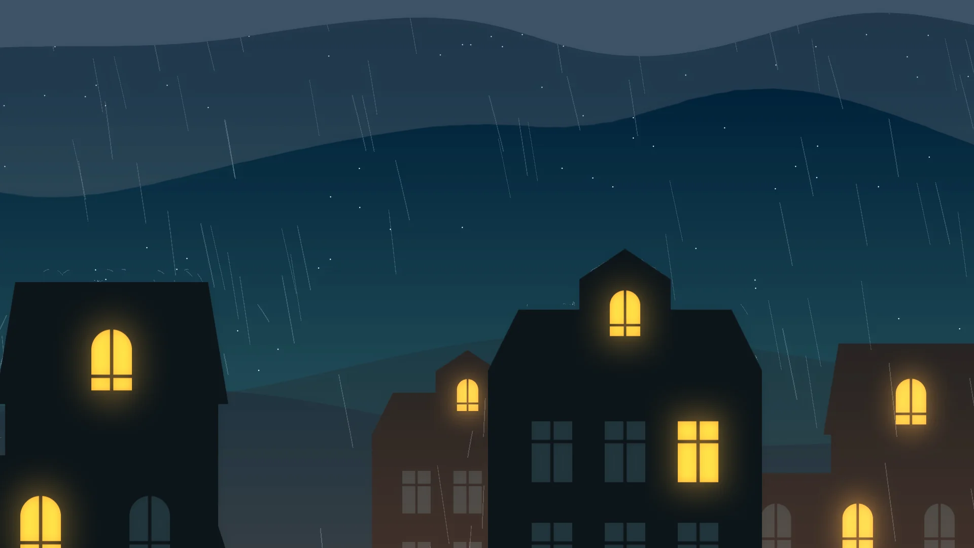A 2D particles demo showing a rainy night scene
