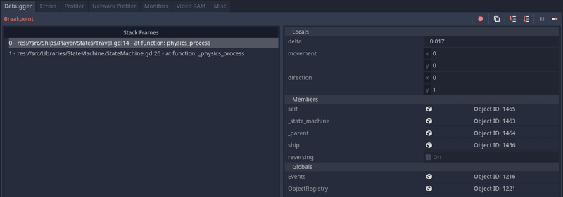 The debugger during program pause