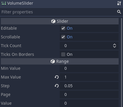 Volume slider settings