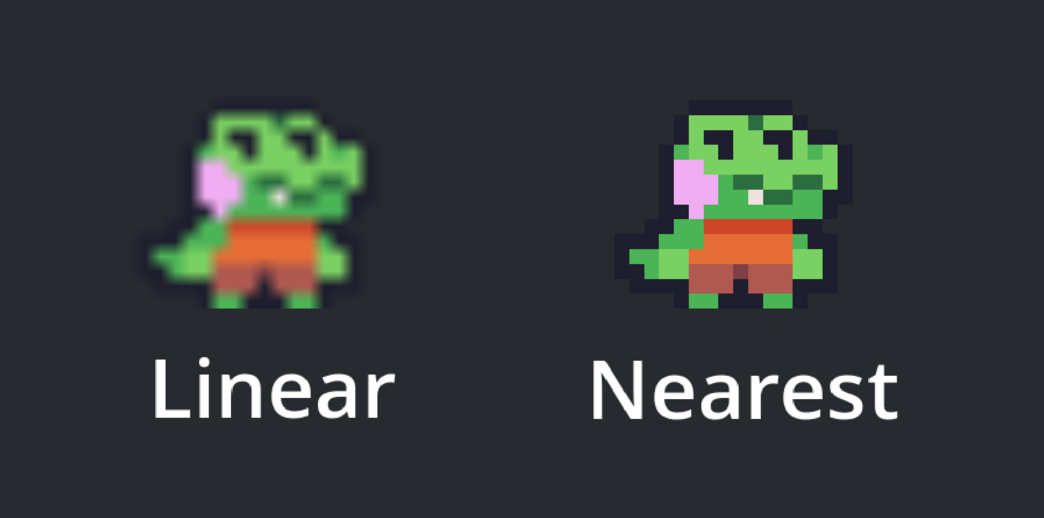 Comparison of pixel art sprite with linear vs. nearest neighbor filtering