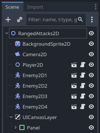 Screenshot of the main RangedAttacks2D demo scene