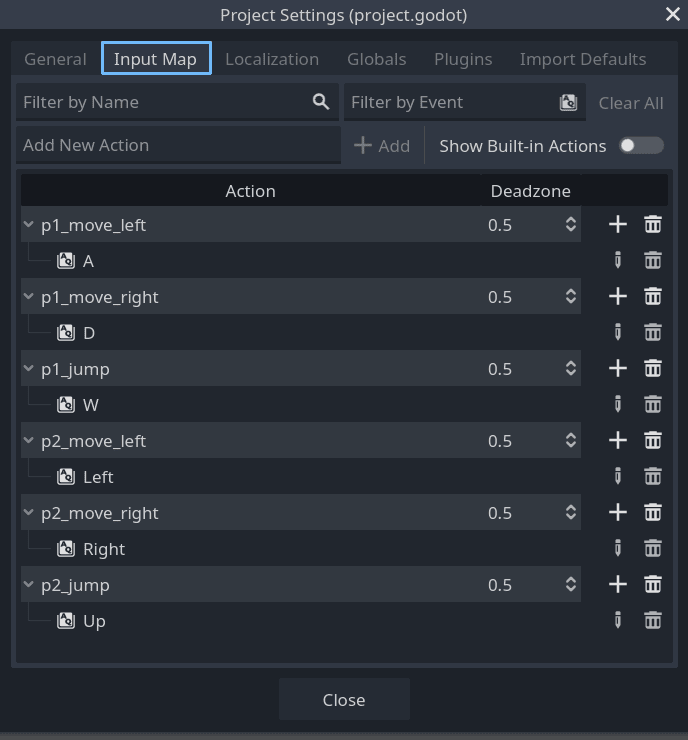 Screenshot of the Input Map assignments