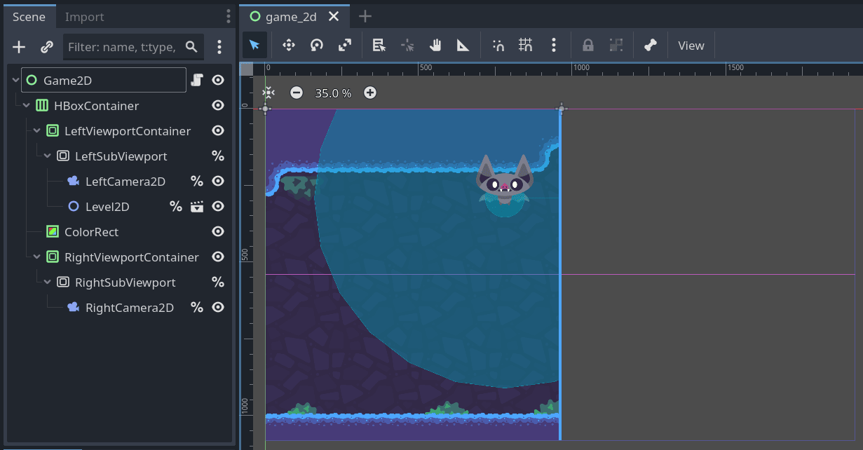 Screenshot of the main scene tree with the SubViewport layout