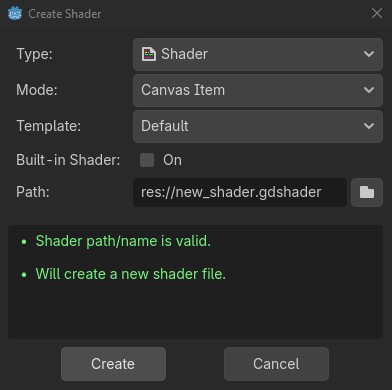 Shader Creation Settings