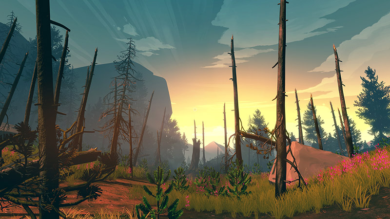 Beautiful sunrise scene in the game Firewatch